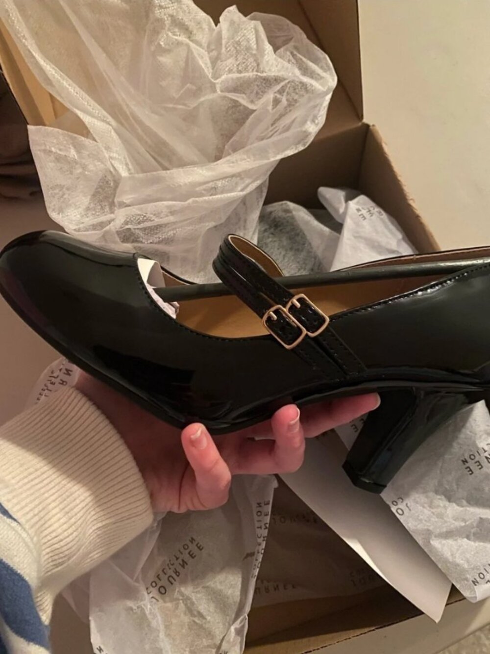 Mary Jane Black Patent Double-Strap Mid Heel